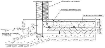 Passive House Technical Drawing with Reinforced Structural Slab and Air-Heated Floors